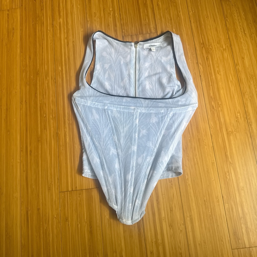 Miaou Light Blue Patterned Bodysuit with Back Zip